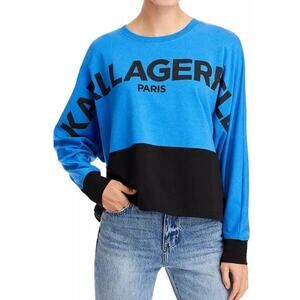 Women Karl Lagerfeld Paris Color Block Blue Black Logo Sweatshirt Size XL